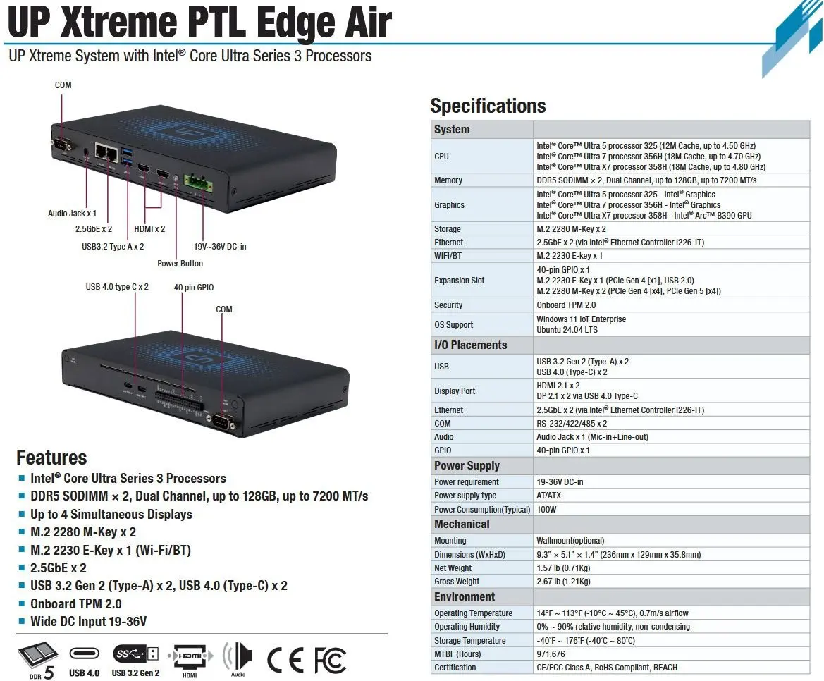 Aaeon Unveils Ultra-Thin Industrial Mini PC Powered by Intel Core Ultra and Frore AirJet Cooling Technology