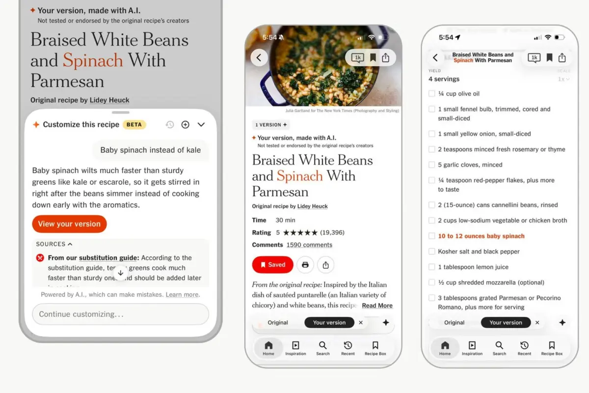 The NYT Cooking app is testing AI recipe modifications